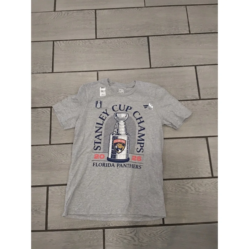 Florida Panthers‎ Stanley Cup Champs Youth T Shirt Gray Size L G